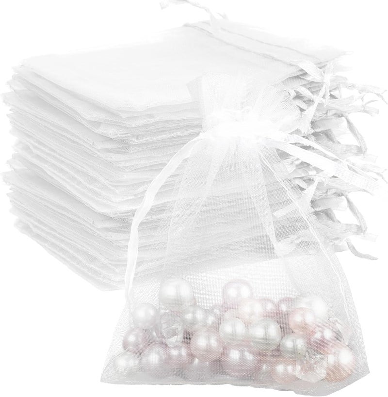 BOEIAC White Organza Bags - 100 Pcs, Sheer 3 x 4 Inch, Jewelry & Party Favor Bags with Drawstring, Mesh Gift Pouches for Wedding & Birthday - Image 1